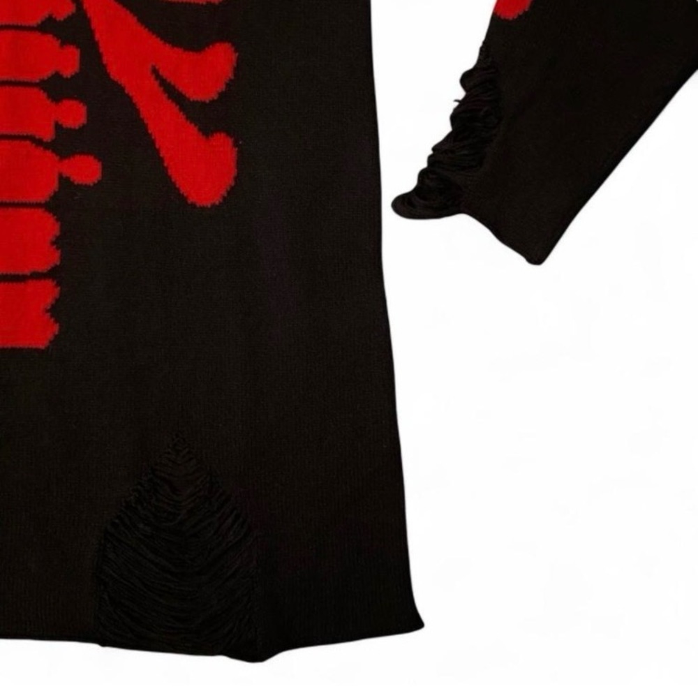 KILLSTAR Long Sweater Women’s sz XL Black/Red RibCage Art Distressed GOTH NEW - Picture 5 of 10